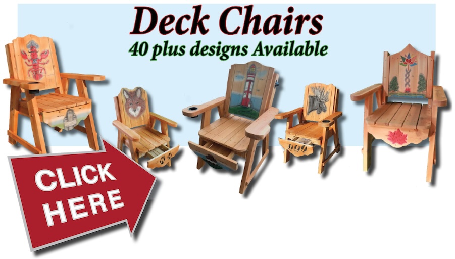 Hand carved Deck Chairs, 40 plus designs and growing.  